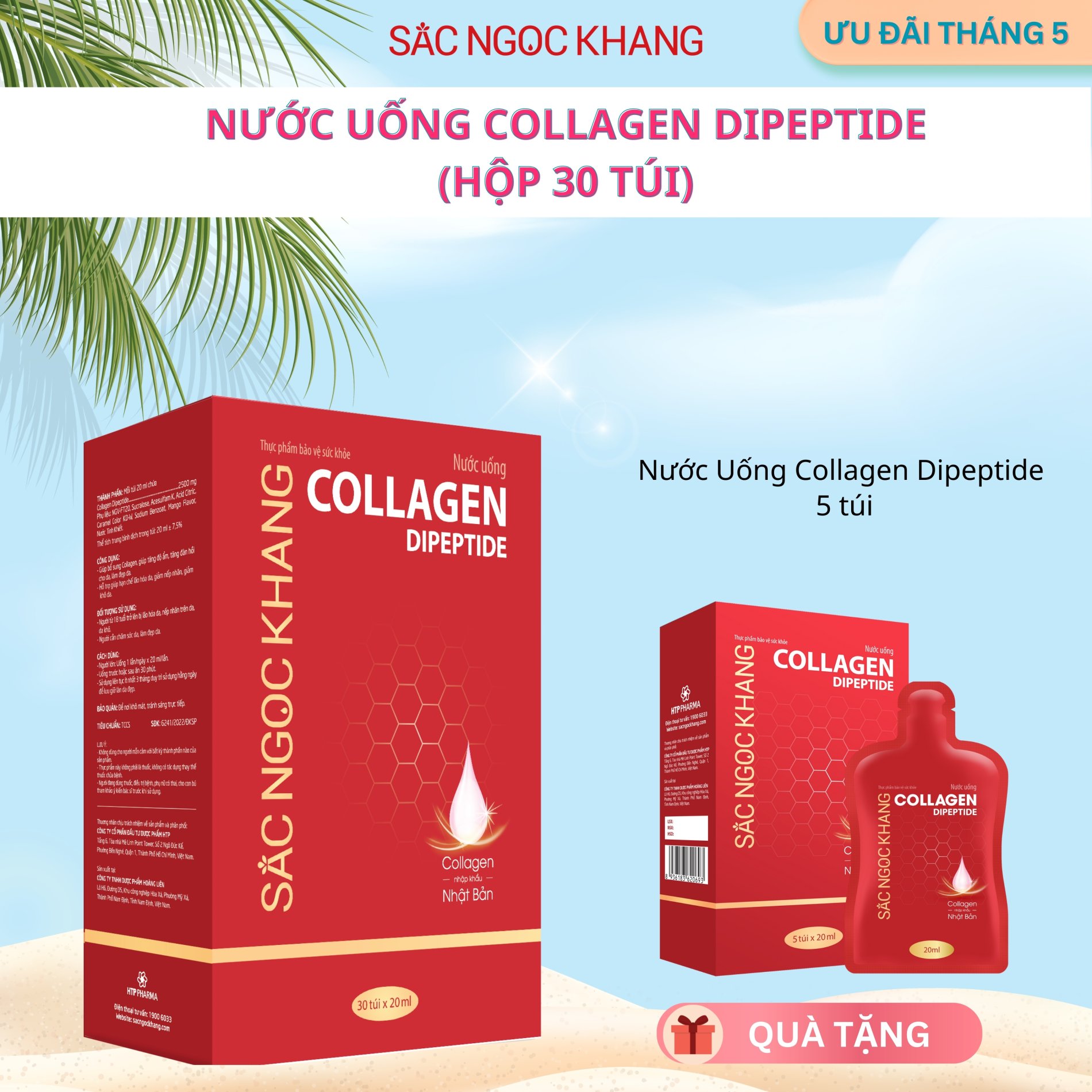 Hộp Nước Uống Collagen Dipeptide [30 Túi] TẶNG 5 Túi Collagen