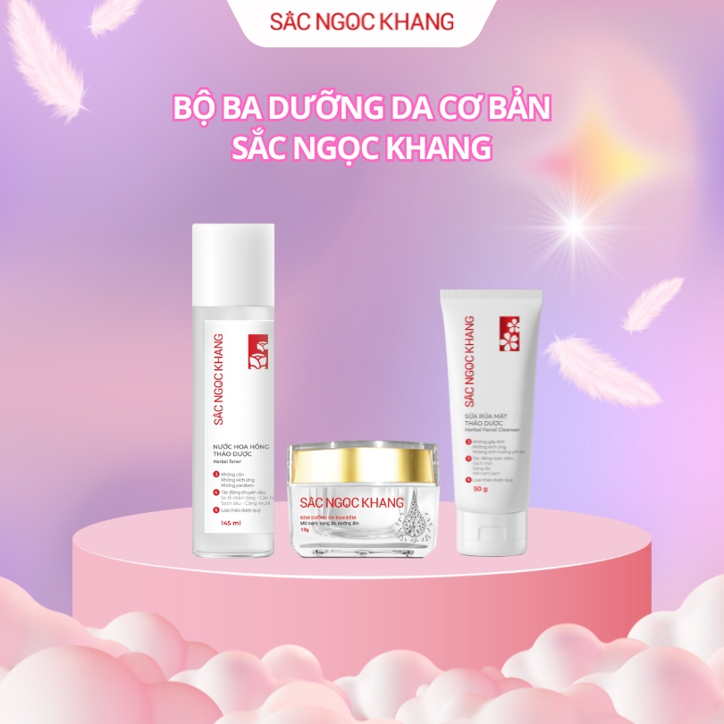 BỘ BA DƯỠNG DA CƠ BẢN: Nước Hoa Hồng Thảo Dược [145ml] + Kem Đêm [10g] + Sữa Rửa Mặt Thảo Dược [50g]