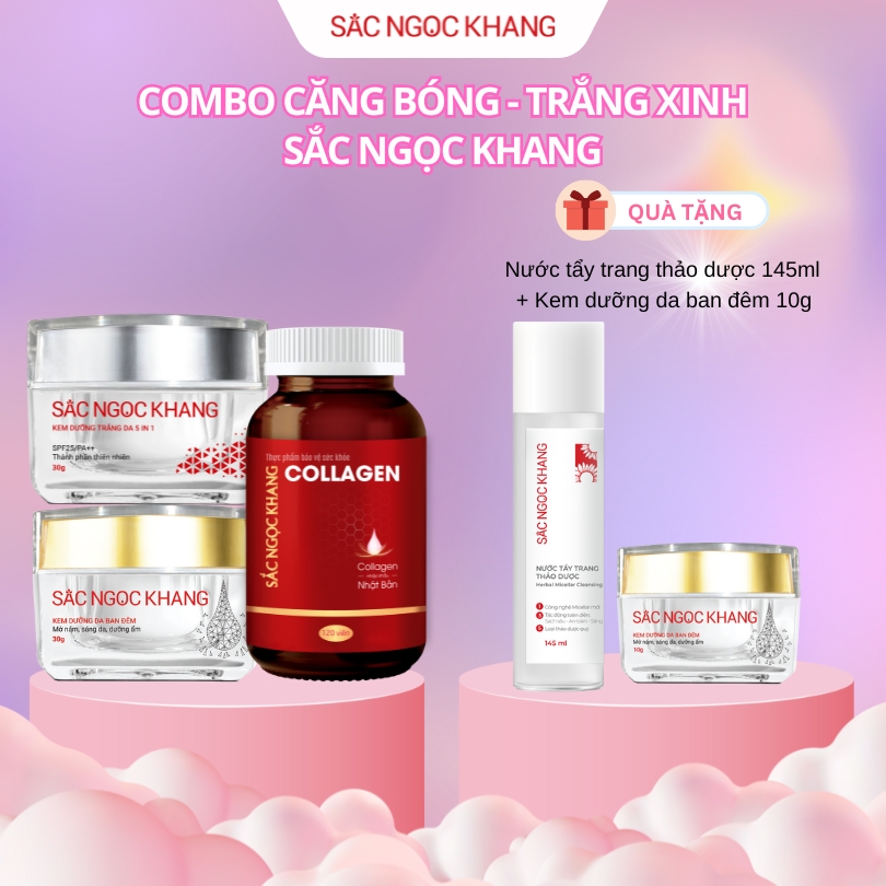 COMBO CĂNG BÓNG - TRẮNG XINH: Viên Uống Collagen Dipeptide [120 Viên] + Kem Ngày [30g] + Kem Đêm [30g]