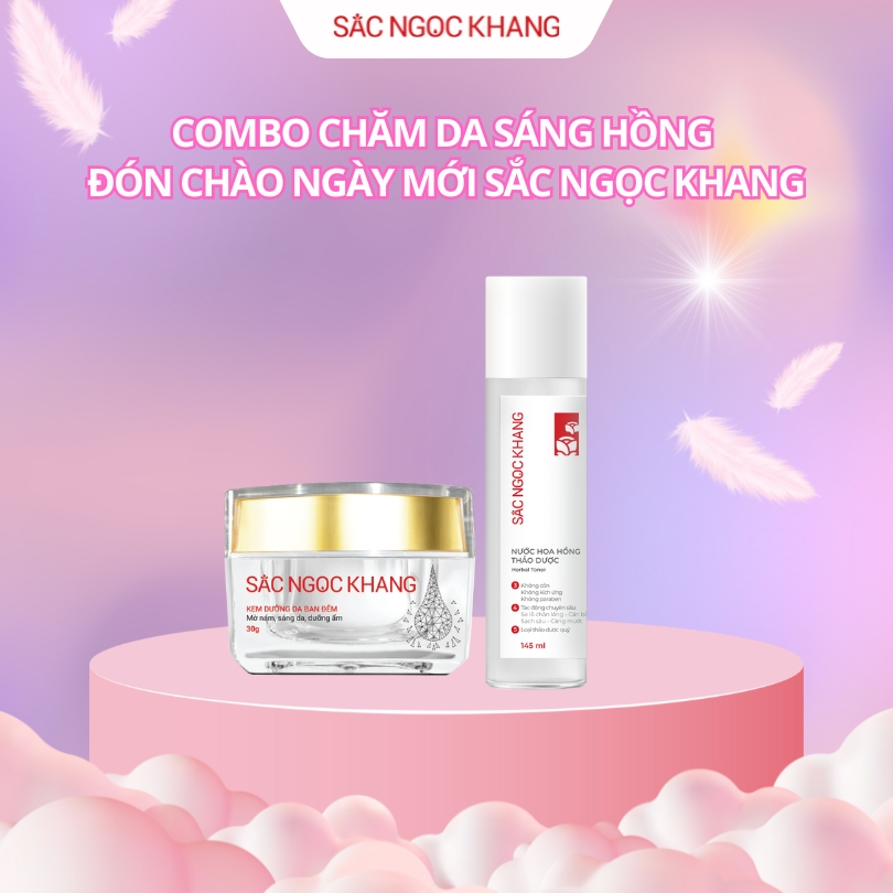 COMBO CHĂM DA SÁNG HỒNG ĐÓN CHÀO NGÀY MỚI: Kem Đêm [30g]+Nước Hoa Hồng [145ml]