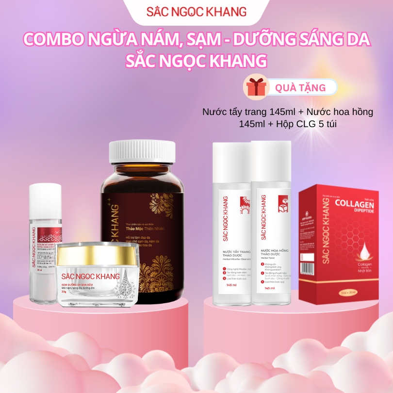 COMBO NGỪA NÁM, SẠM - DƯỠNG SÁNG DA: Viên Uống Sắc Ngọc Khang ++ [60 Viên] + Serum [30ml] + Kem Đêm [30g]