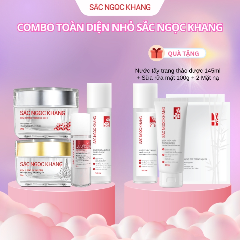 COMBO TOÀN DIỆN NHỎ: Nước Hoa Hồng Thảo Dược [145ml] + Kem Đêm [30g] + Kem Ngày [30g] + Serum [30ml] 