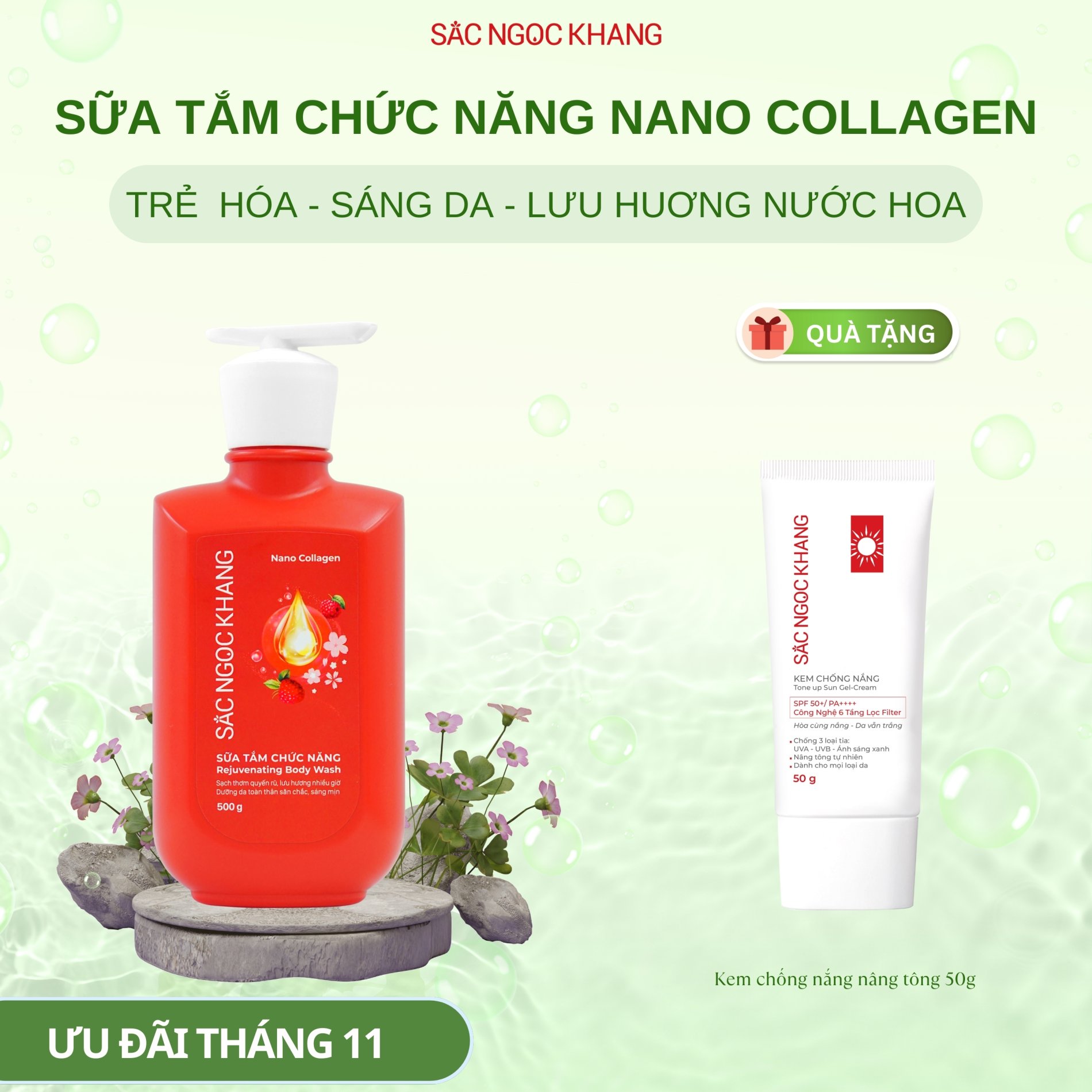 Sữa tắm Nano Collagen [500g] TẶNG Kem Chống Nắng (50g) 