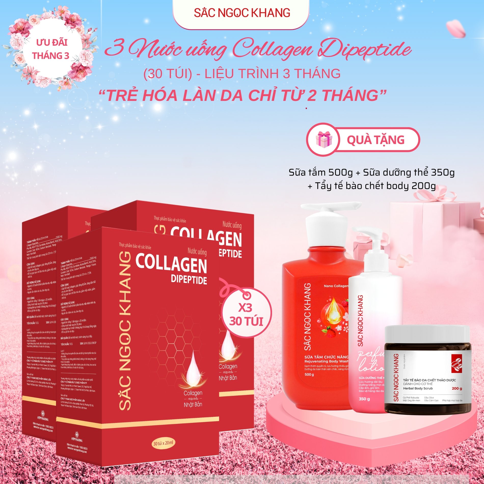 COMBO 03 Hộp Collagen Nước [30 túi] TẶNG Combo quà 3 món