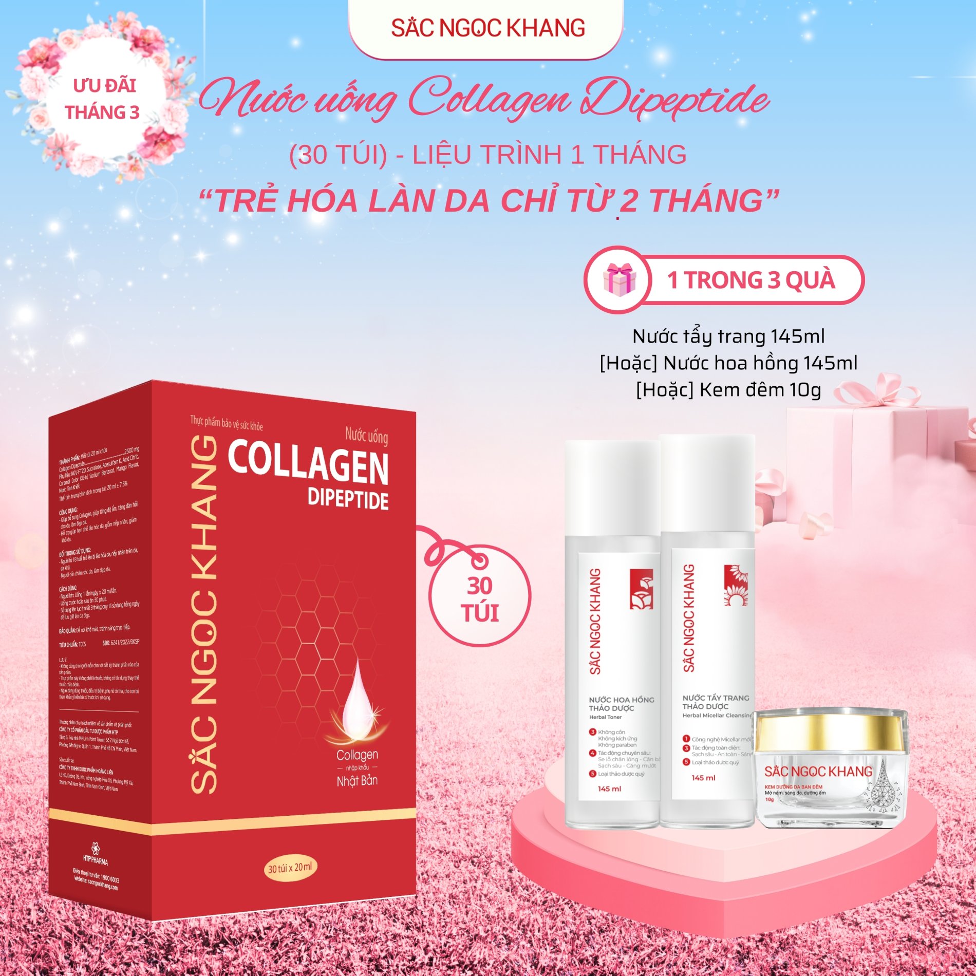 Hộp Nước Uống Collagen Dipeptide [30 Túi] TẶNG 1 trong 3 quà