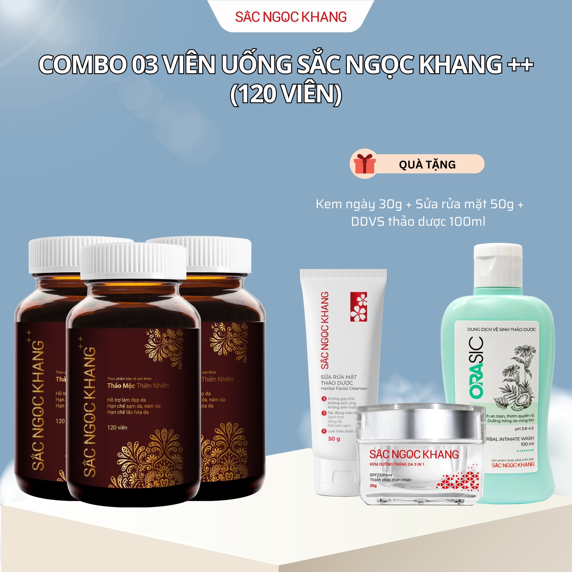 COMBO 03 Viên Uống Sắc Ngọc Khang ++ [120 Viên] TẶNG Combo quà 3 món