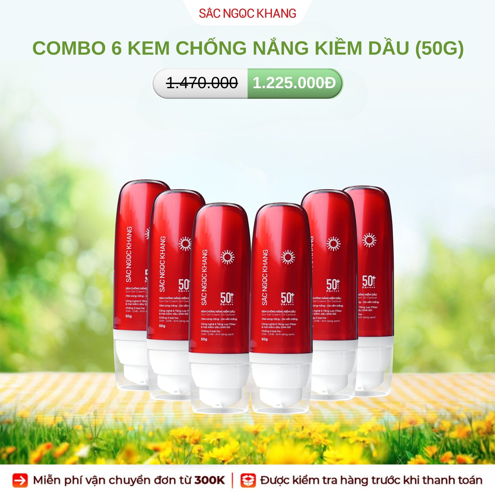 COMBO 6 Kem Chống Nắng Kiềm Dầu [Tuýp 50g]
