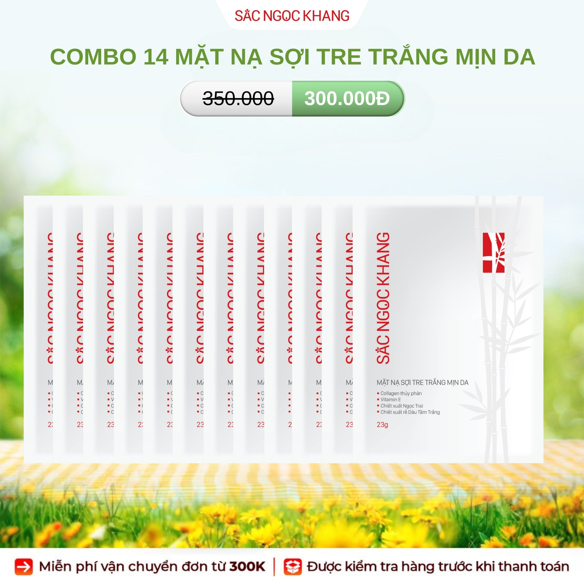 COMBO 14 Mặt Nạ Sợi Tre Trắng Mịn Da 