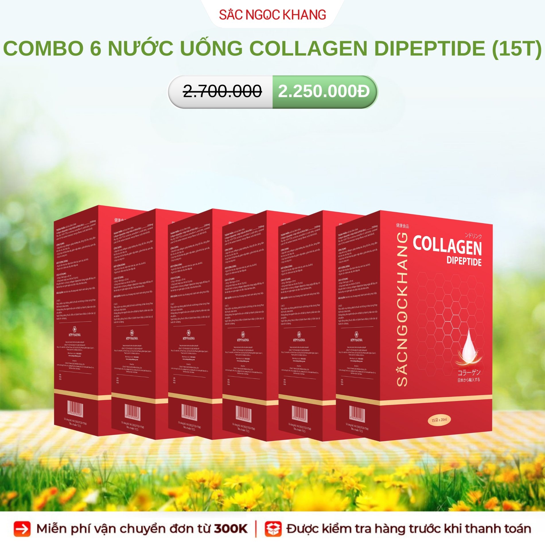COMBO 6 Nước Uống Collagen Dipeptide [Hộp 15 Túi]