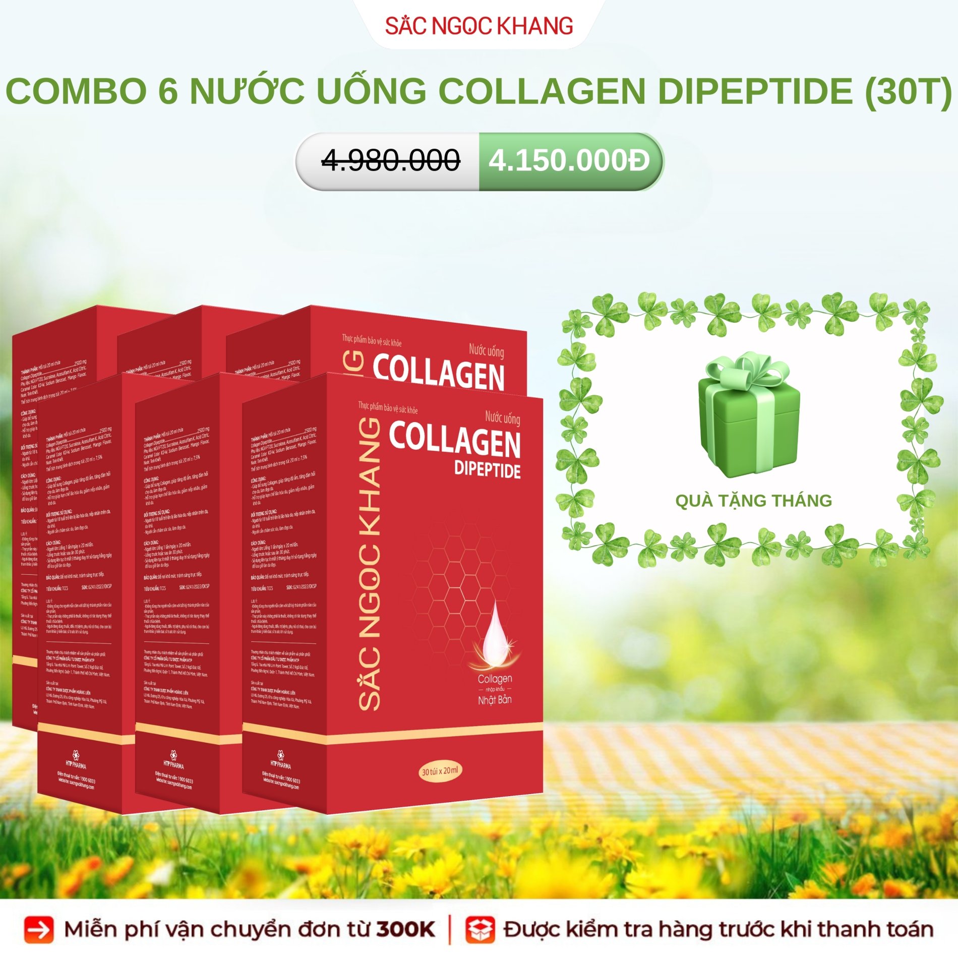 COMBO 6 Nước uống Collagen Dipeptide [30 túi] KÈM QUÀ TẶNG THÁNG 