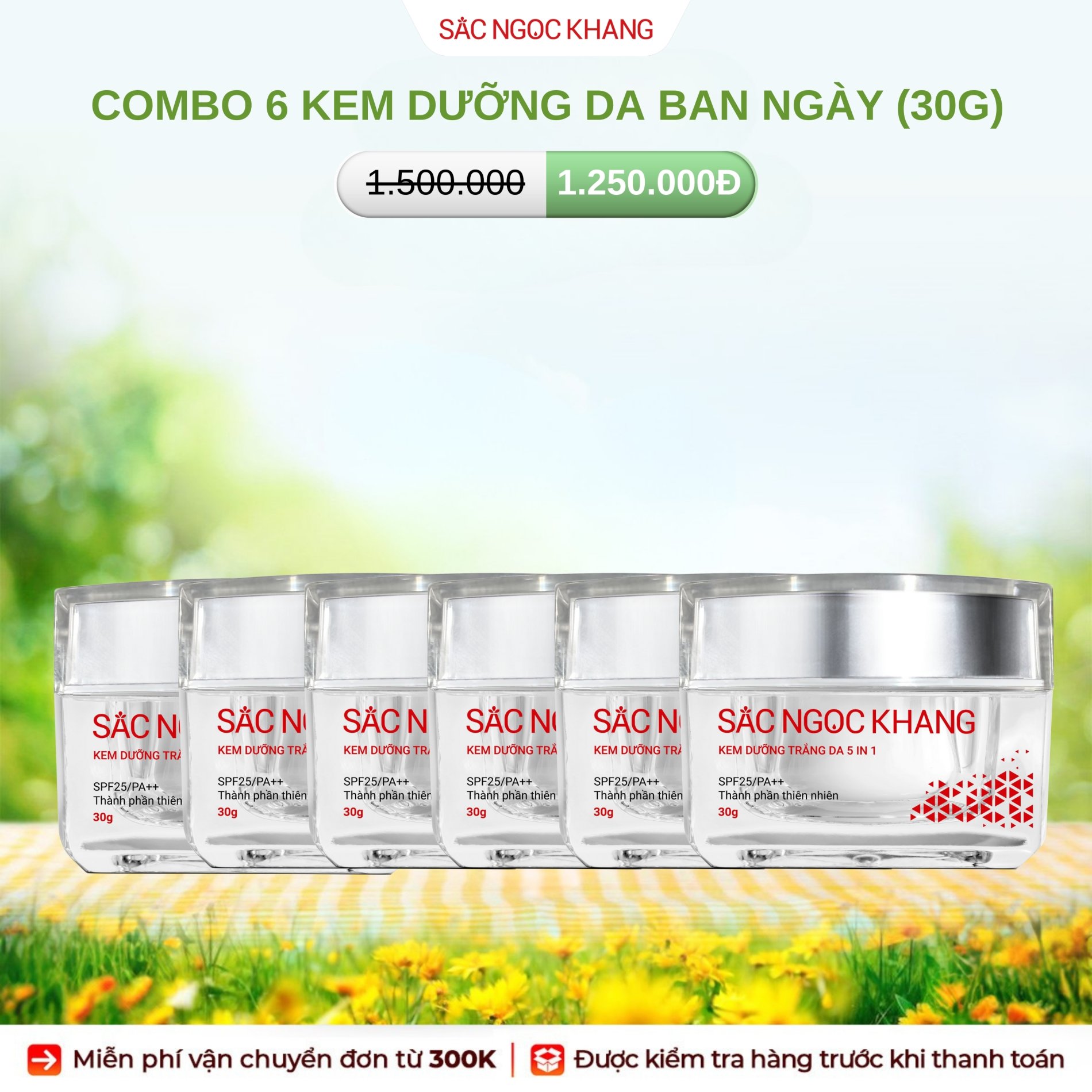 COMBO 6 Kem nâng tông, dưỡng trắng ban ngày [Hũ 30g]
