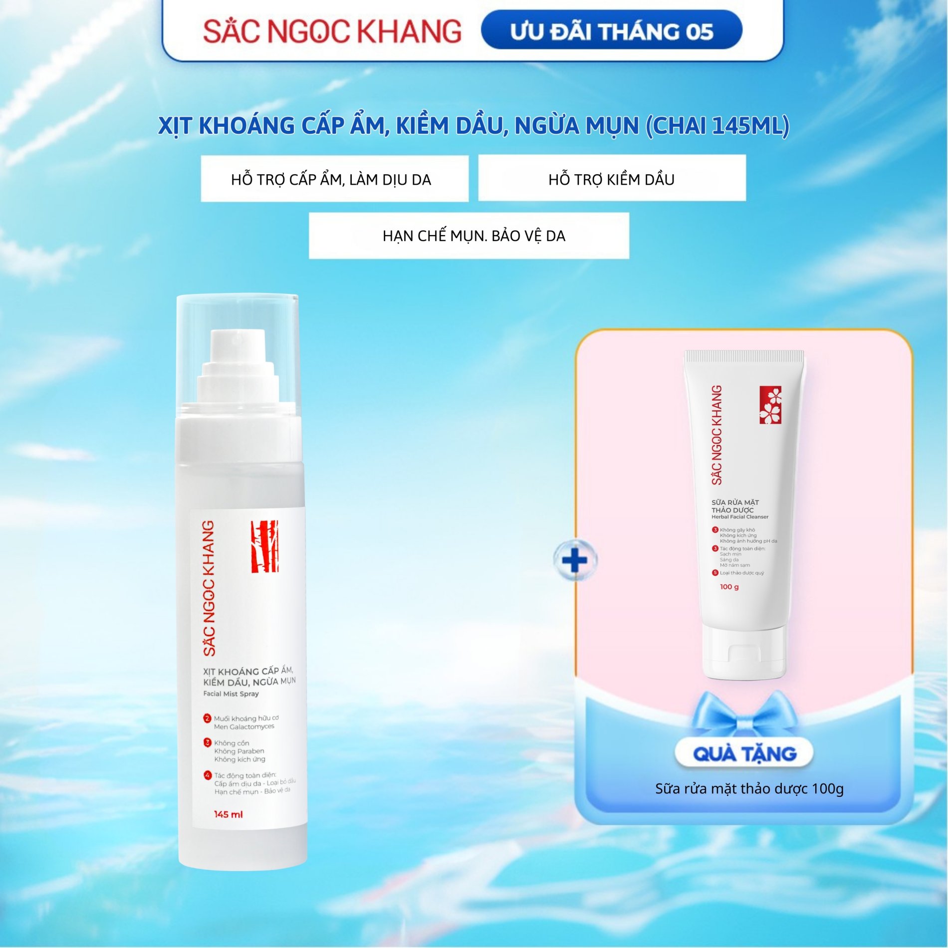 Xịt Khoáng Cấp Ẩm, Kiềm Dầu, Ngừa Mụn