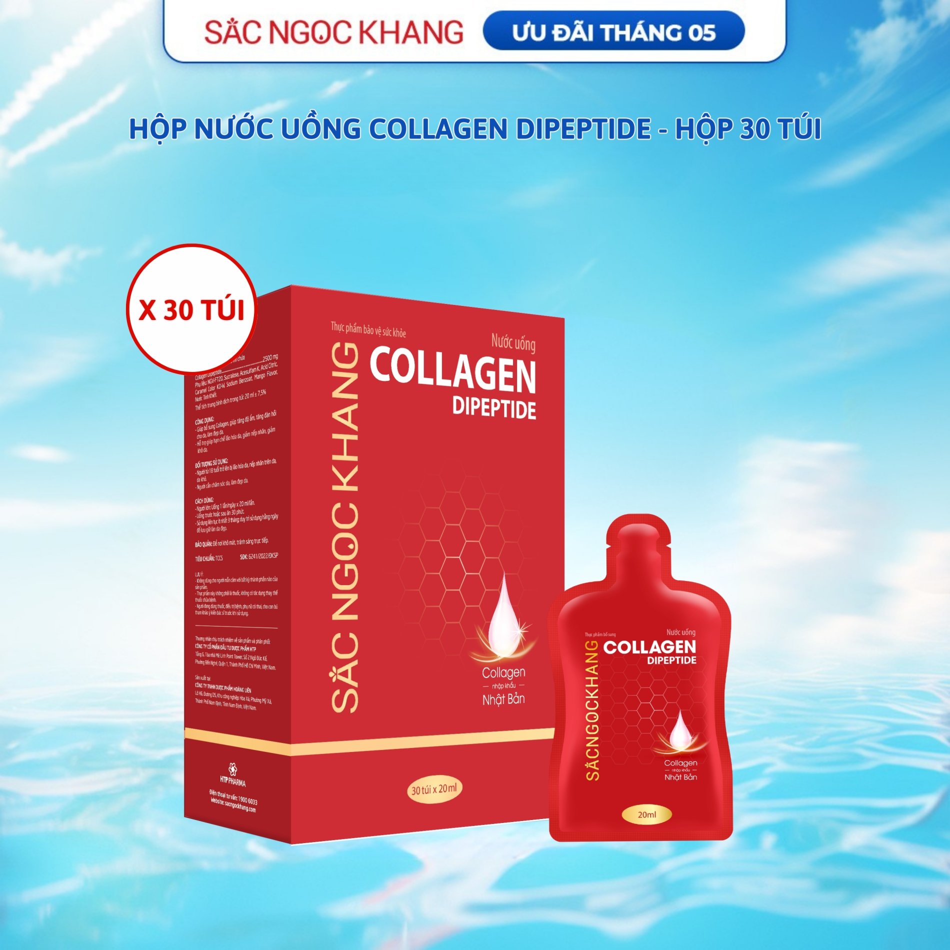 Nước uống Collagen Dipeptide Sắc Ngọc Khang [Hộp 30 Túi]
