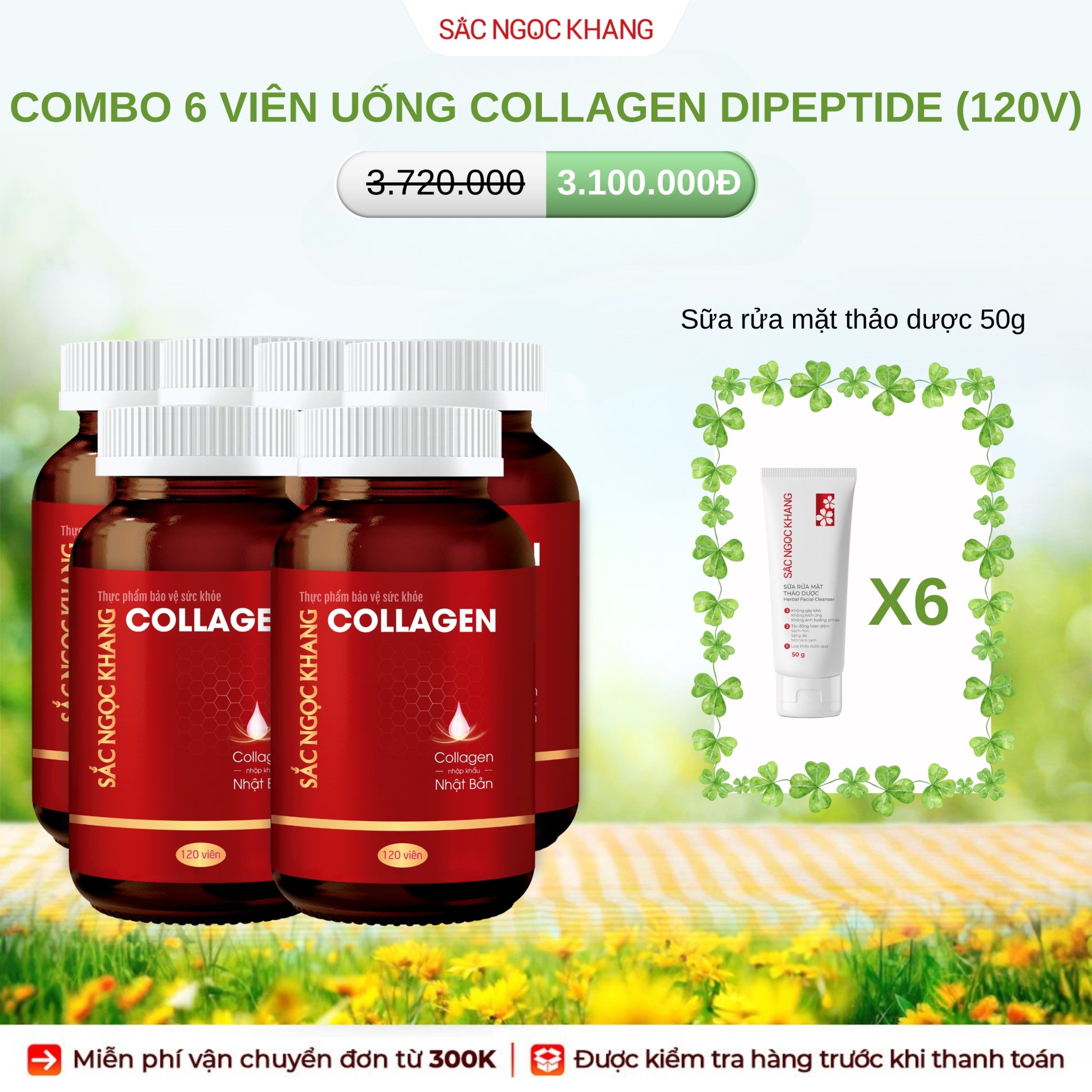 COMBO 6 Viên uống Collagen Dipeptide [120v] KÈM QUÀ TẶNG THÁNG 
