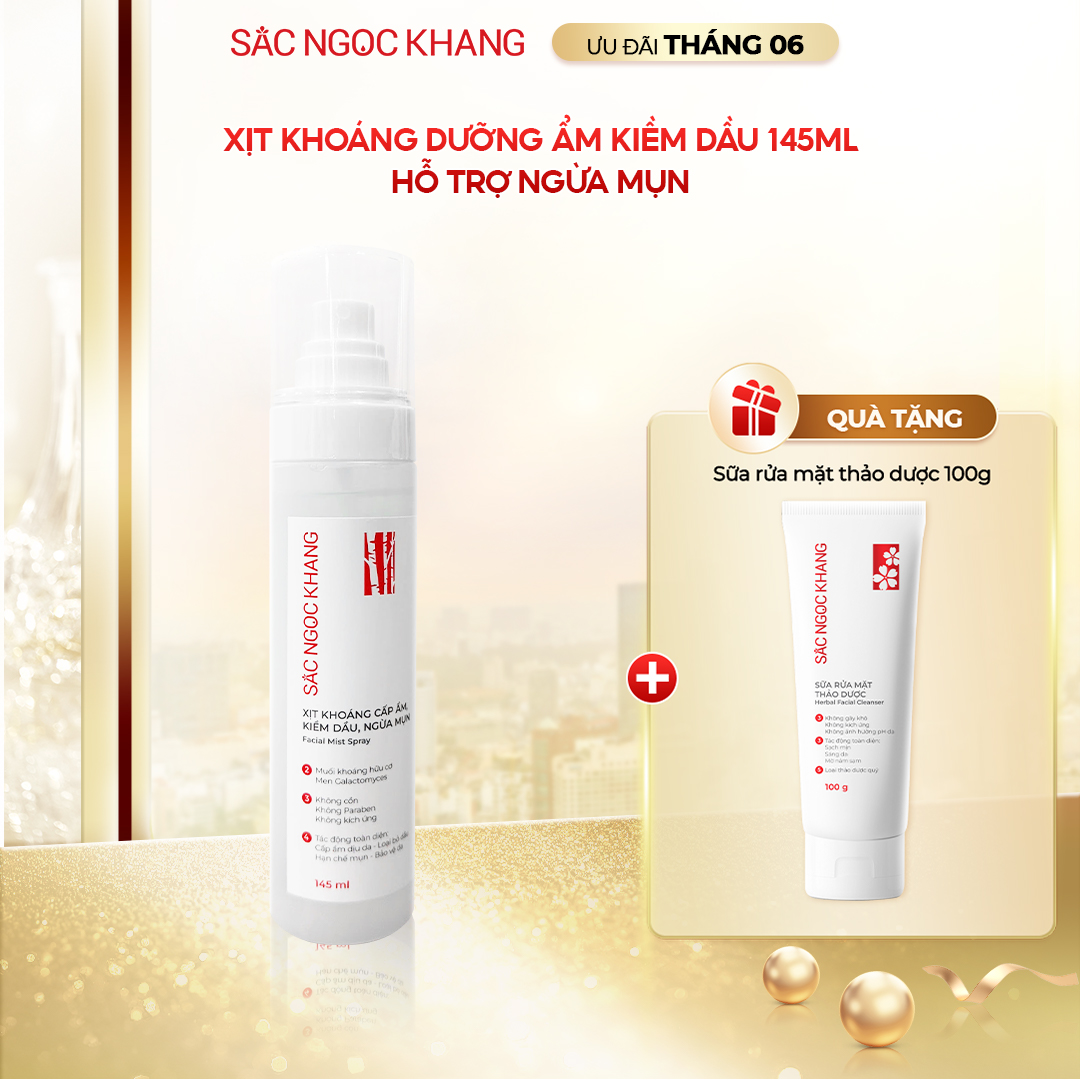 Xịt Khoáng Cấp Ẩm, Kiềm Dầu, Ngừa Mụn [Chai 145ml] TẶNG Sữa Rửa Mặt Thảo Dược 100g