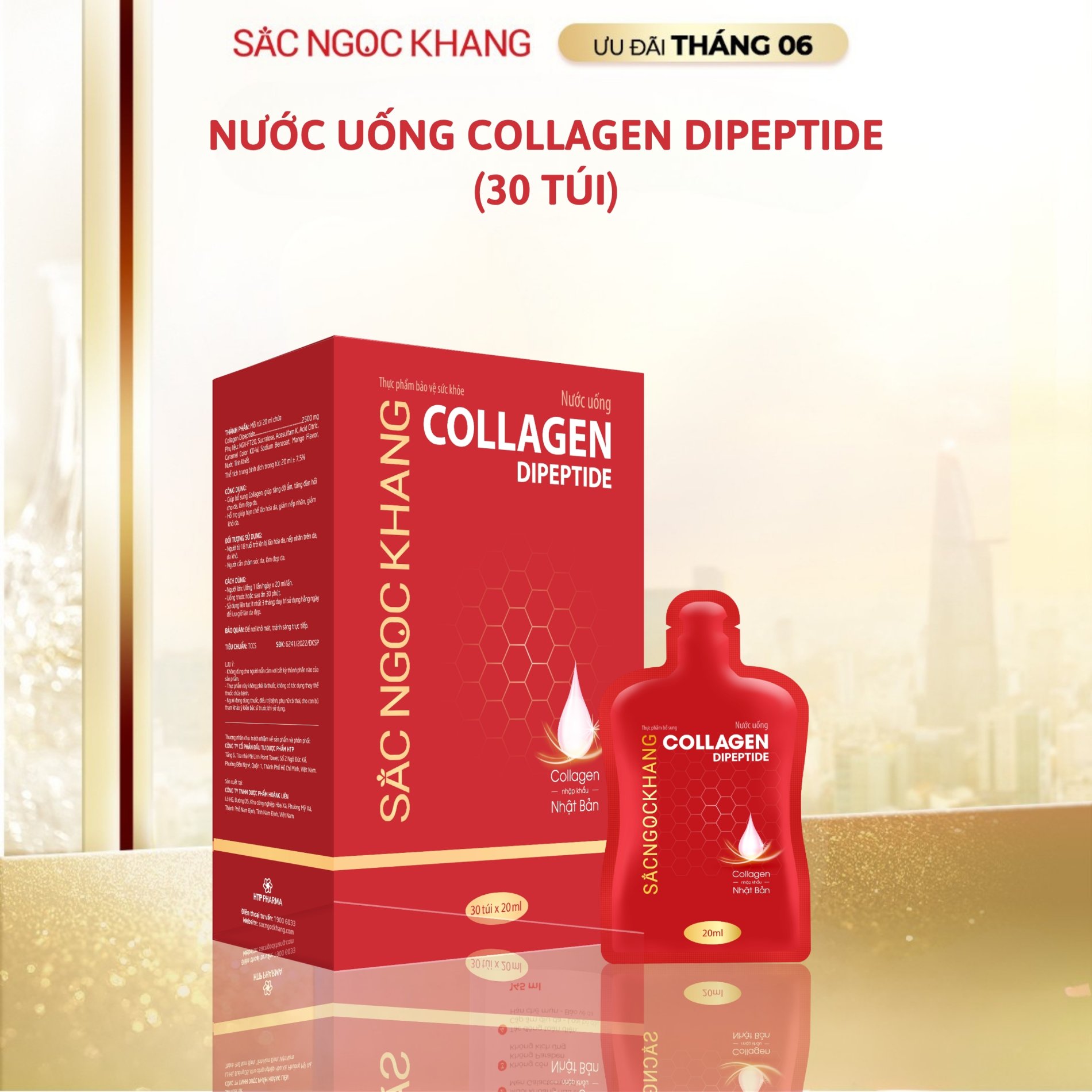 Nước uống Collagen Dipeptide Sắc Ngọc Khang [Hộp 30 Túi]