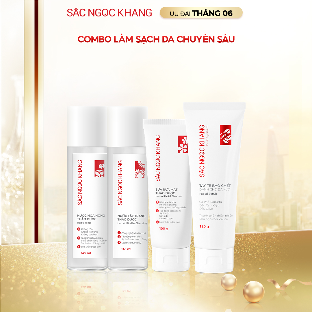 BỘ LÀM SẠCH DA - FULL SIZE  [Tẩy trang 145ML + Hoa hồng 145ML + SRM 100g + TTBC 120g] 
