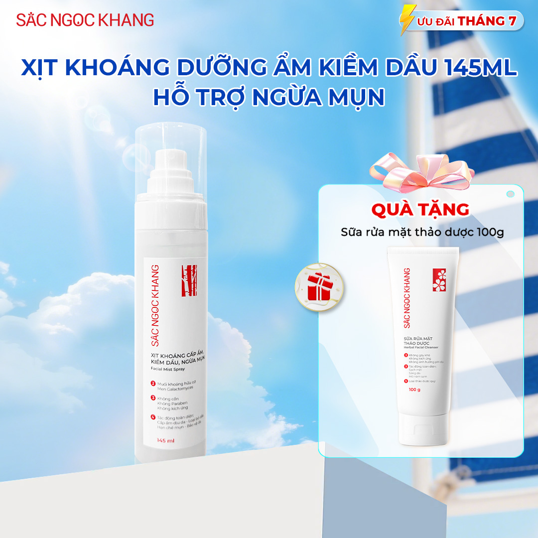 Xịt Khoáng Cấp Ẩm, Kiềm Dầu, Ngừa Mụn [Chai 145ml] TẶNG Sữa Rửa Mặt Thảo Dược 100g