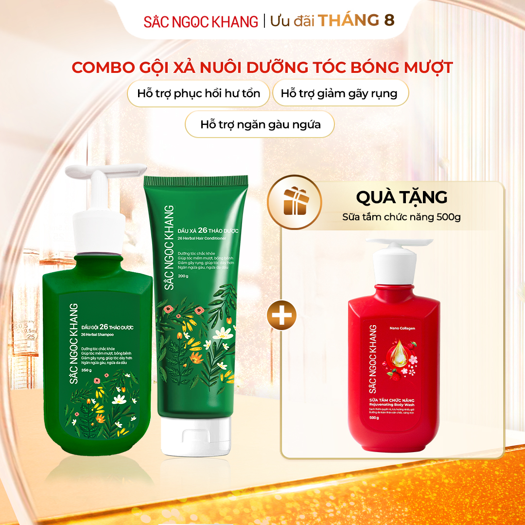 COMBO Dầu Gội + Dầu Xả 26 Thảo Dược TẶNG Sữa tắm Nano Collagen [500g]