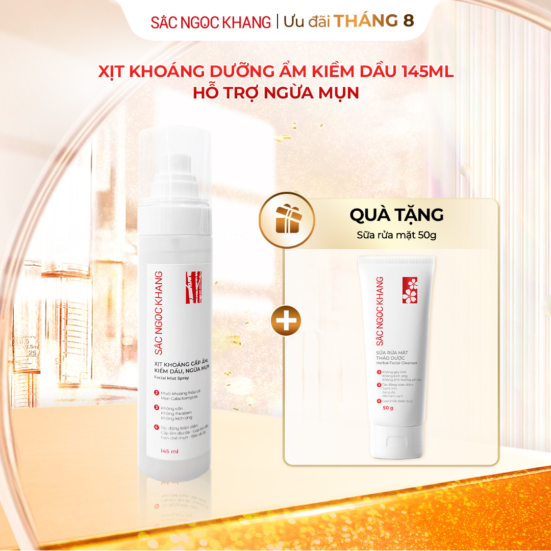 Xịt Khoáng Cấp Ẩm, Kiềm Dầu, Ngừa Mụn [Chai 145ml] TẶNG Sữa Rửa Mặt Thảo Dược 100g