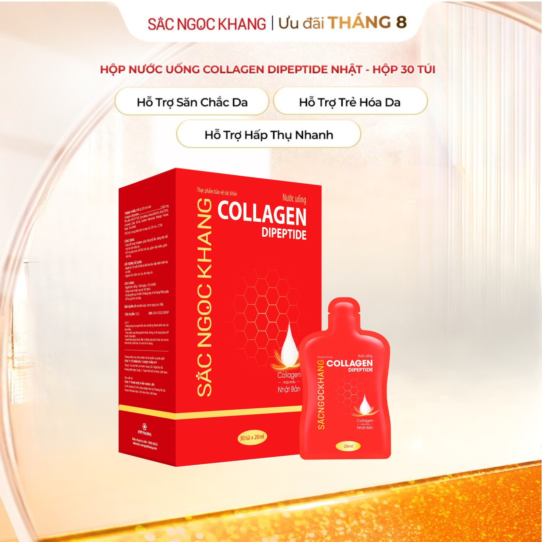 Nước uống Collagen Dipeptide Sắc Ngọc Khang [Hộp 30 Túi]