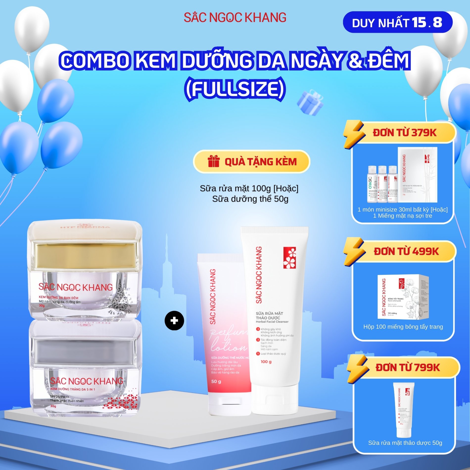 Bộ Kem Dưỡng Ngày & Đêm Sắc Ngọc Khang [30g] TẶNG 1 Trong 2 quà