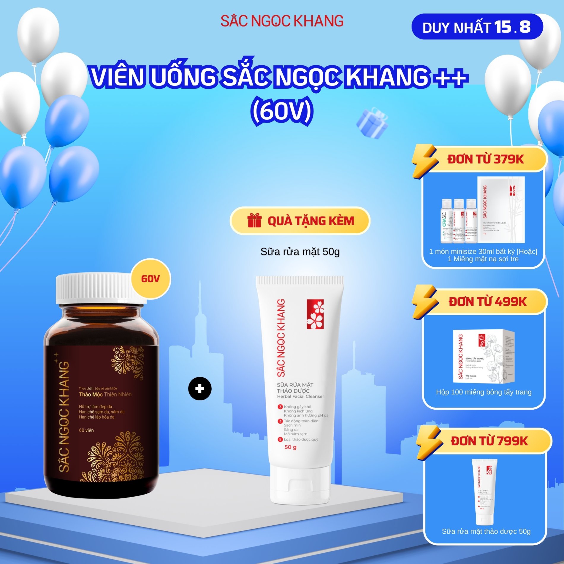 Viên Uống Sắc Ngọc Khang ++ [60 Viên] TẶNG Sữa rửa mặt thảo dược 50g