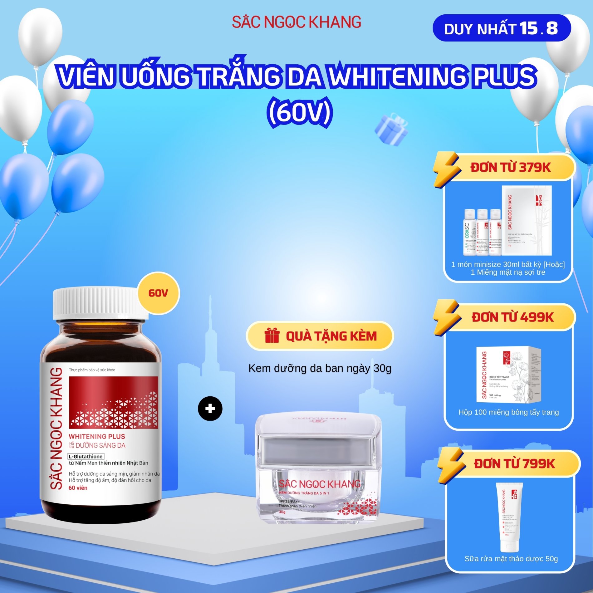 Viên uống TRẮNG DA Whitening Plus TẶNG Kem Ngày 30g