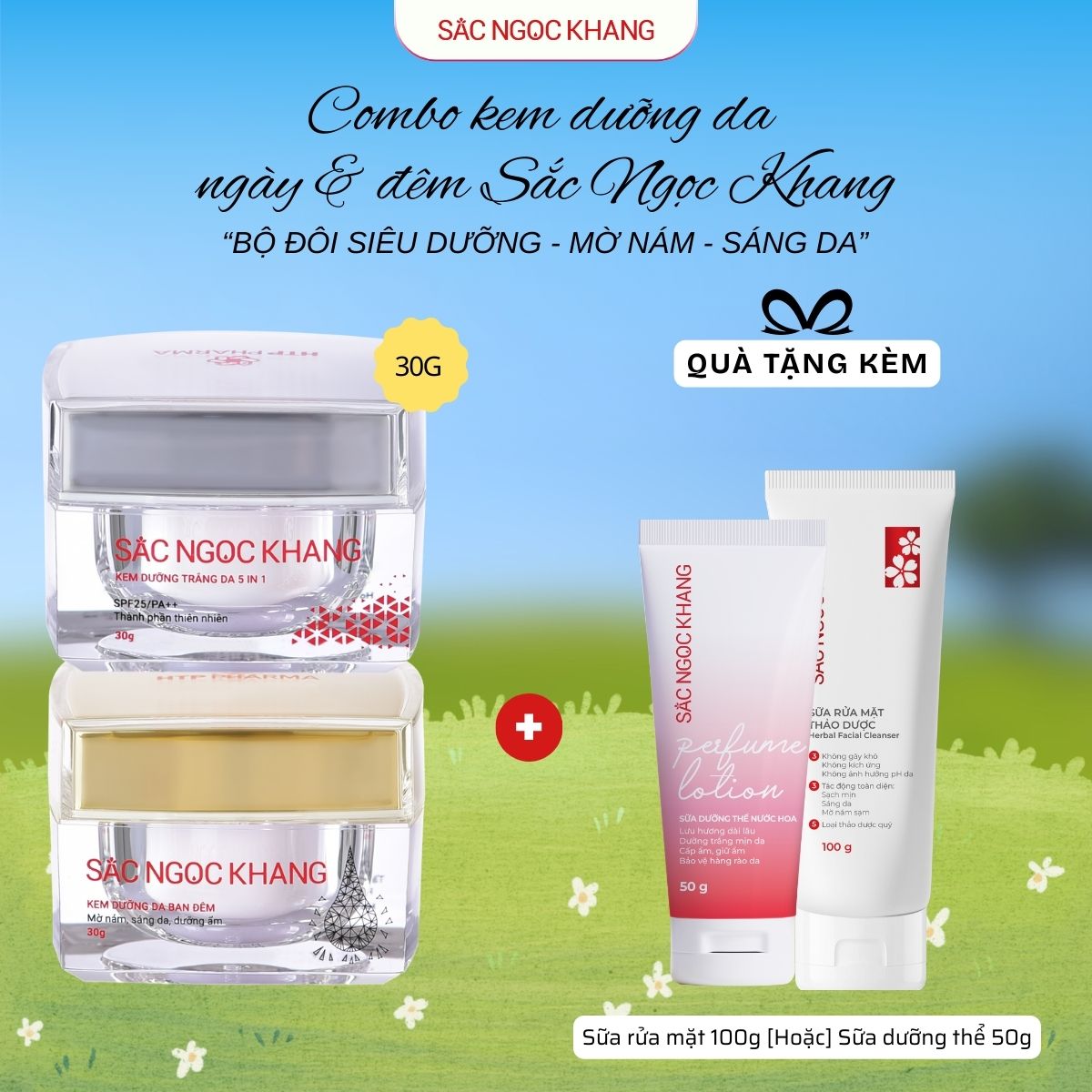 Bộ Kem Dưỡng Ngày & Đêm Sắc Ngọc Khang [30g] TẶNG 1 Trong 2 quà