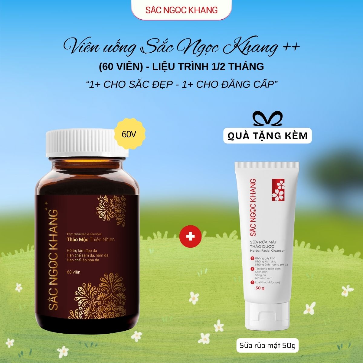 Viên Uống Sắc Ngọc Khang ++ [60 Viên] TẶNG Sữa rửa mặt thảo dược 50g