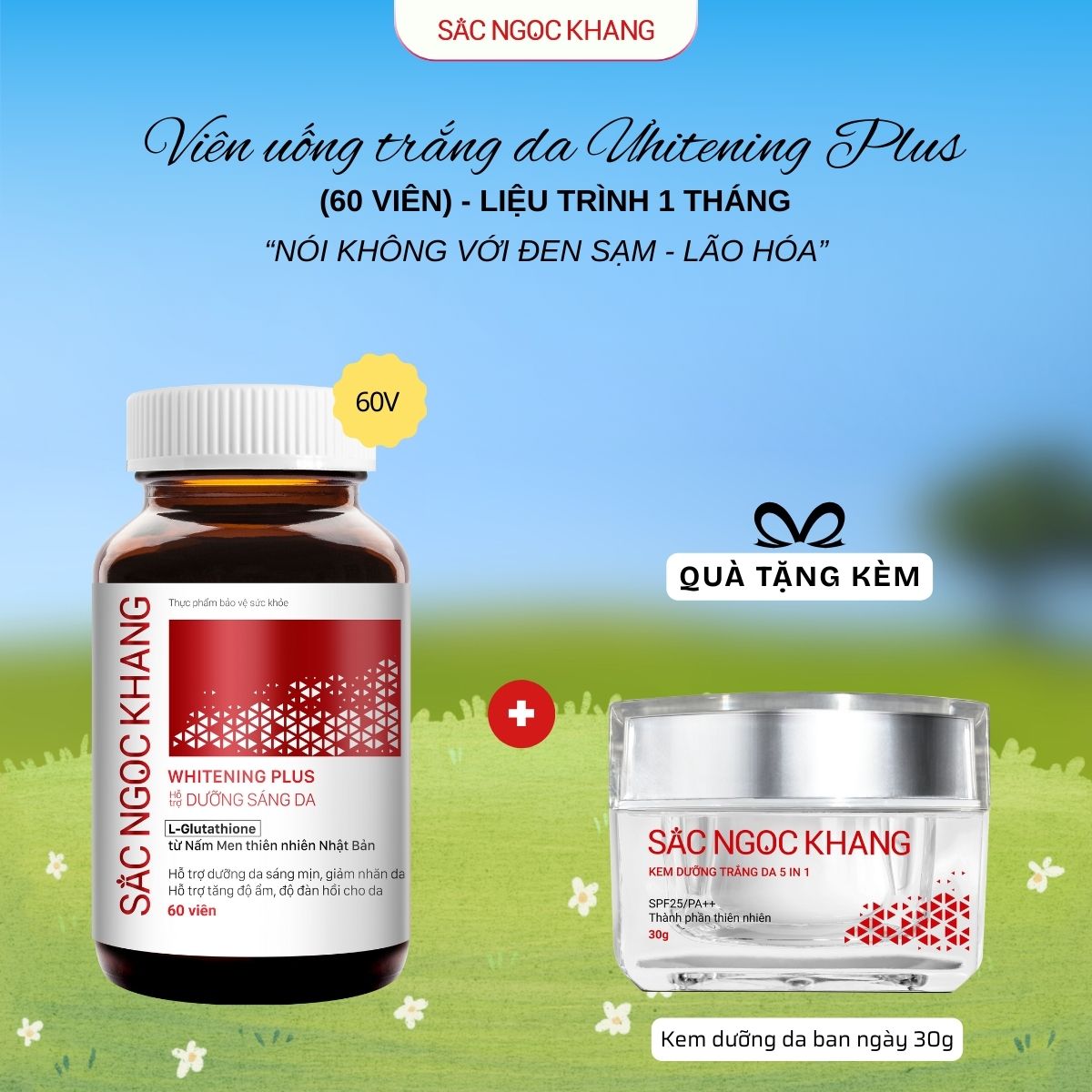Viên uống TRẮNG DA Whitening Plus TẶNG Kem Ngày 30g