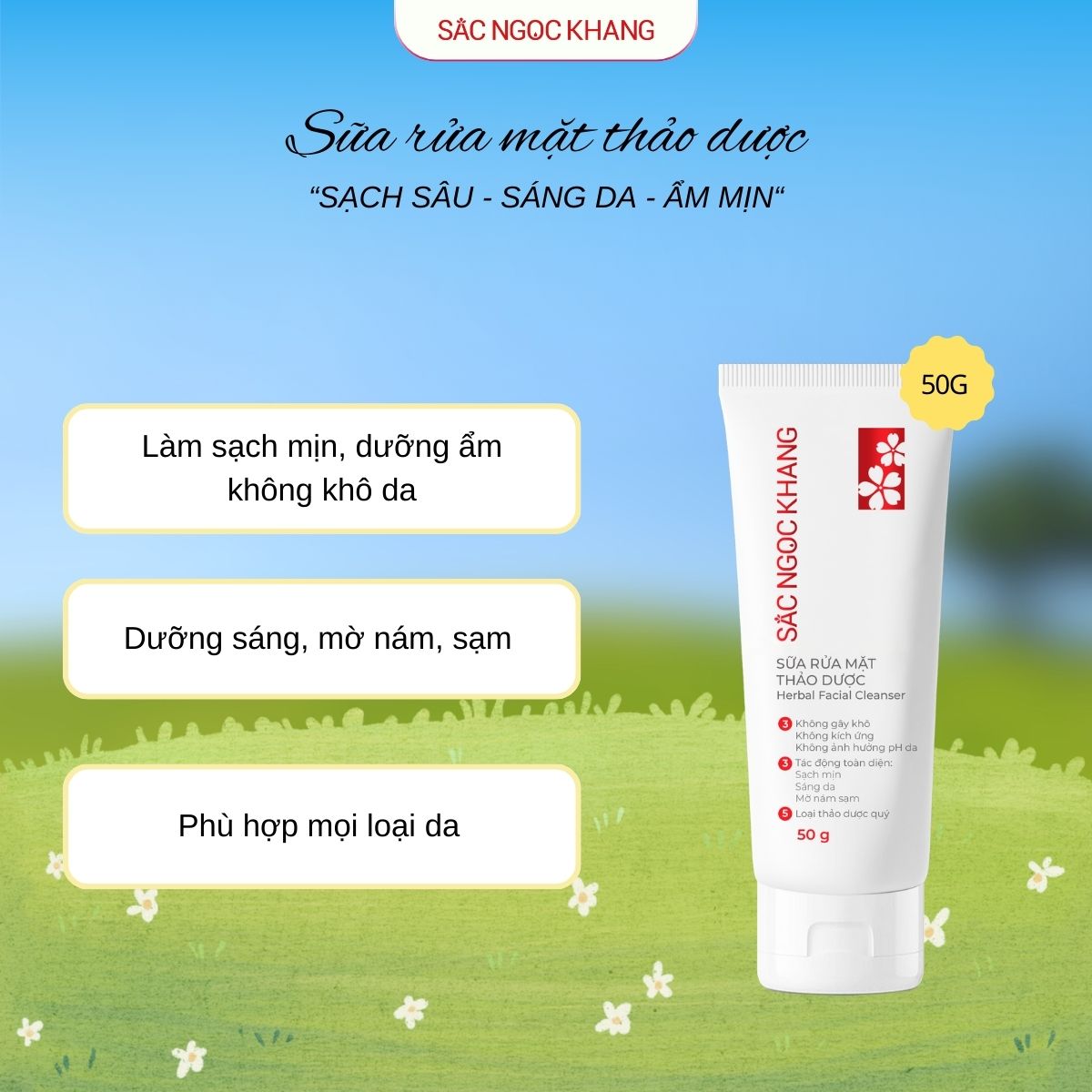 Sữa Rửa Mặt Thảo Dược Sắc Ngọc Khang [50g]