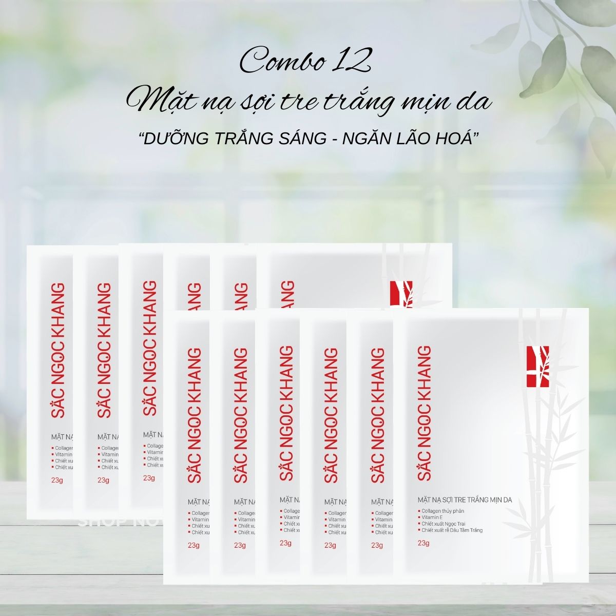 COMBO 12 Mặt Nạ Sợi Tre Trắng Mịn Da 