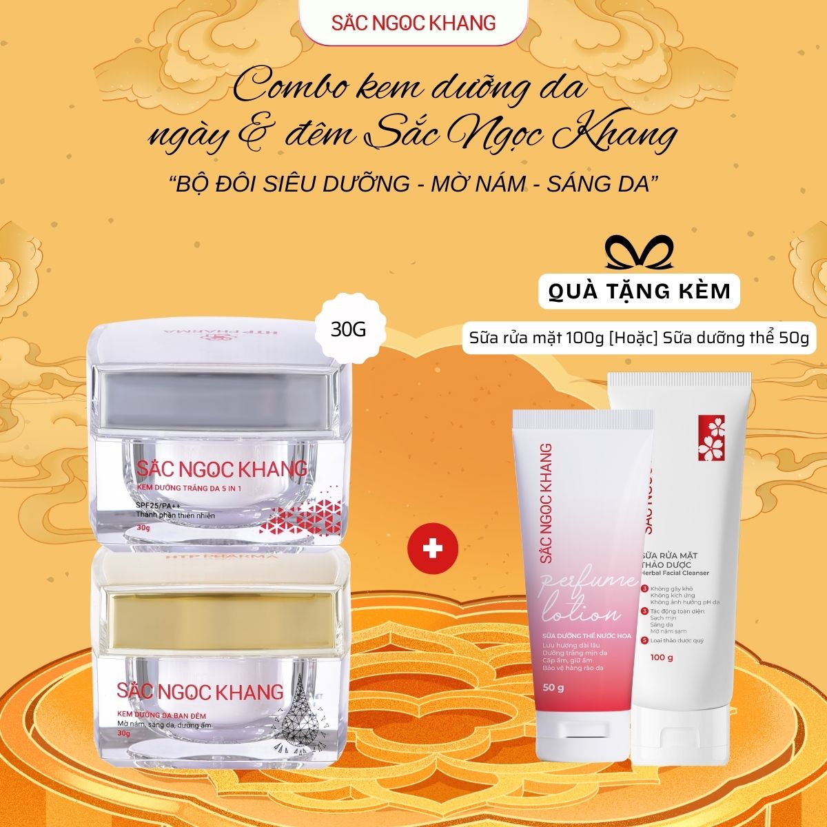 Bộ Kem Dưỡng Ngày & Đêm Sắc Ngọc Khang [30g] TẶNG 1 Trong 2 quà