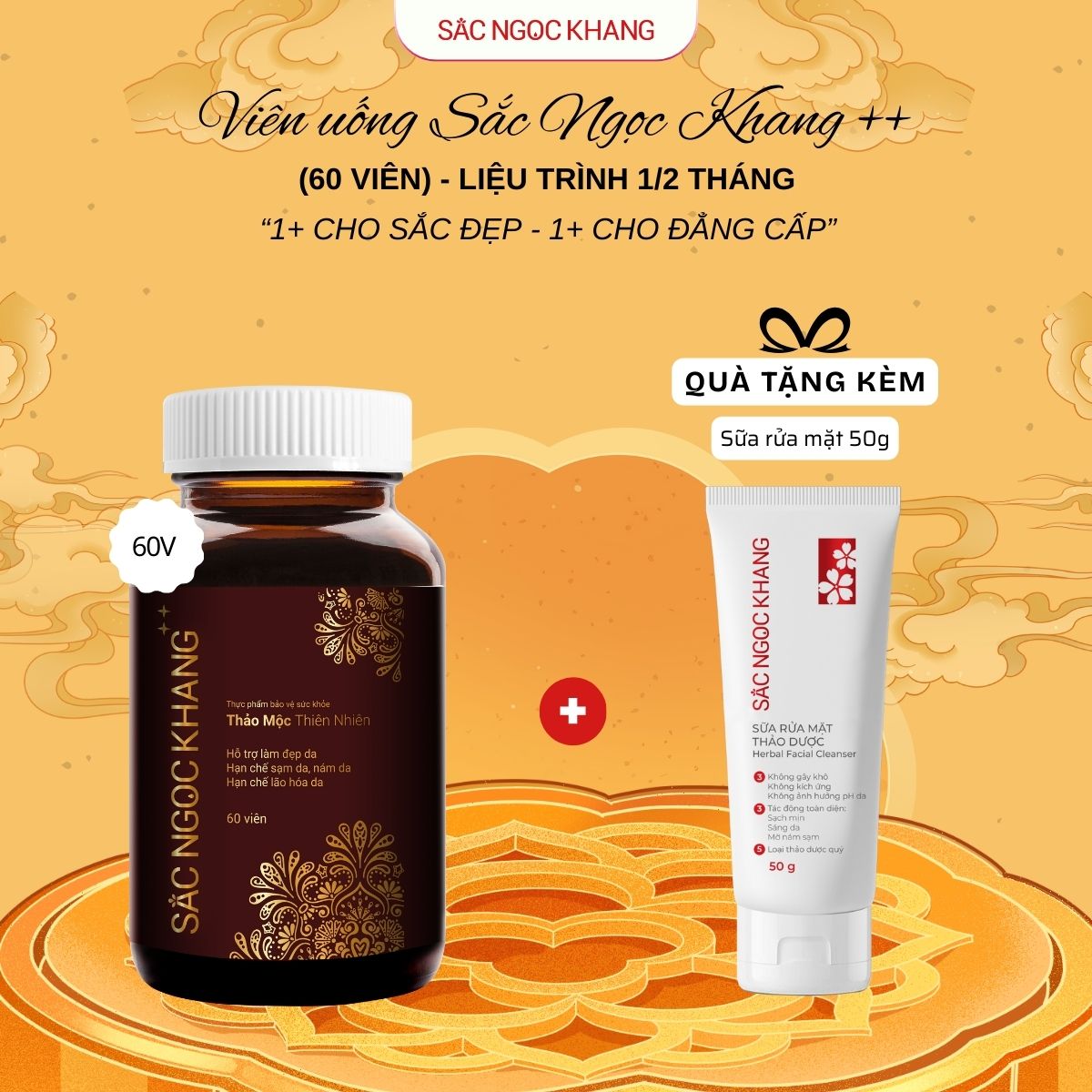 Viên Uống Sắc Ngọc Khang ++ [60 Viên] TẶNG Sữa rửa mặt thảo dược 50g