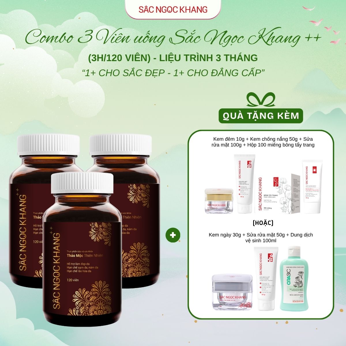 COMBO 03 Viên Uống Sắc Ngọc Khang ++ [120 Viên] TẶNG 1 trong 2 quà