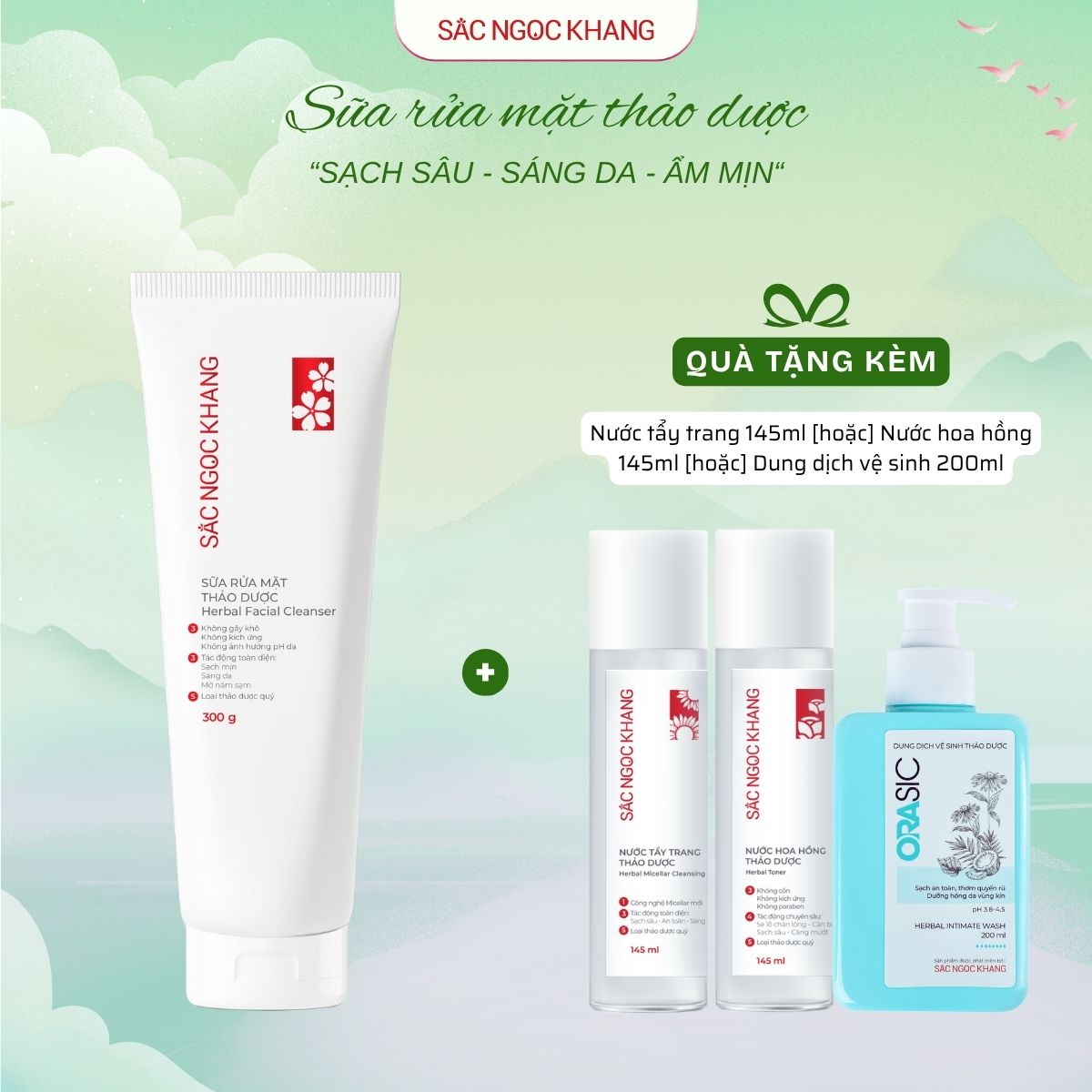 Sữa Rửa Mặt Thảo Dược Sắc Ngọc Khang [300g] TẶNG 1 trong 3 quà