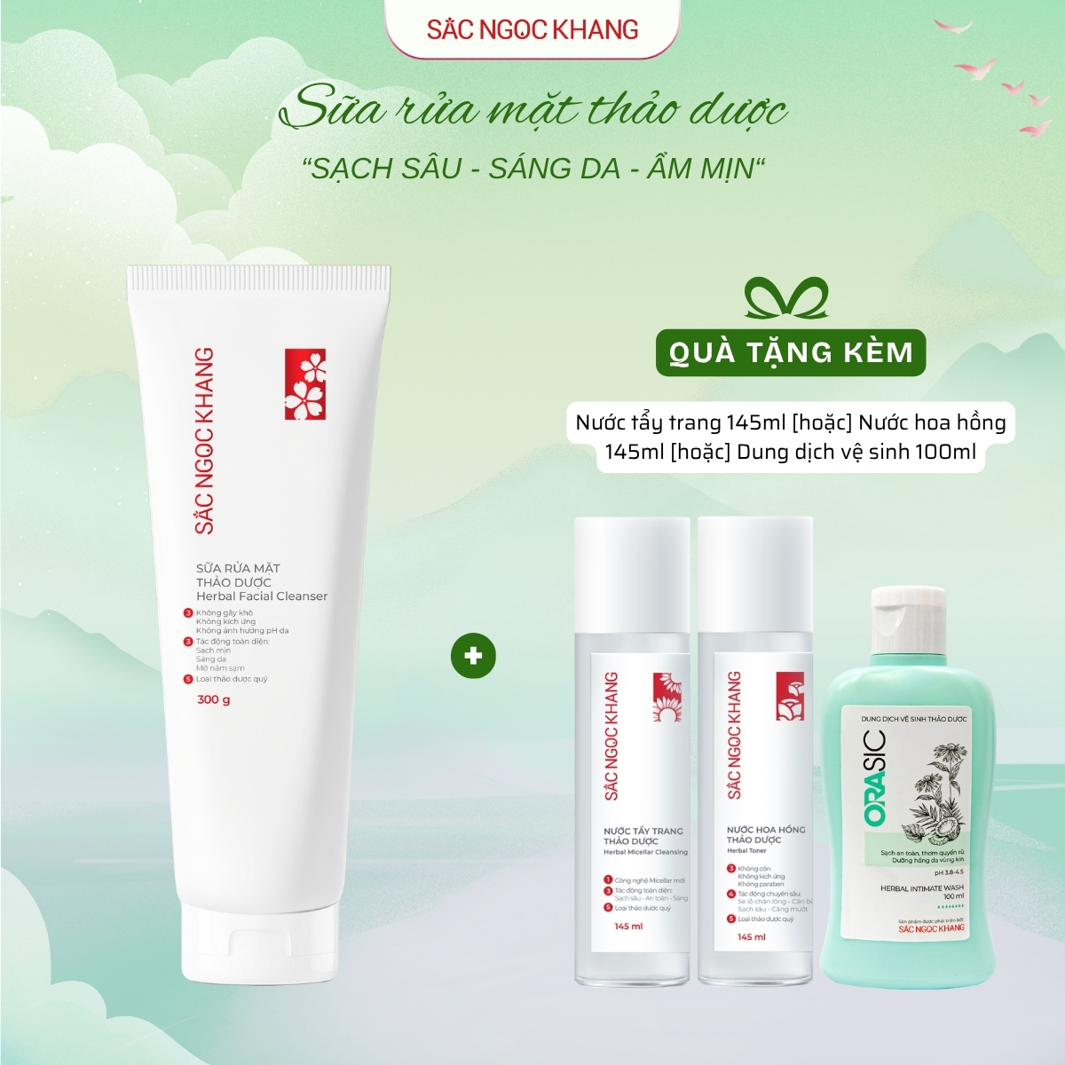 Sữa Rửa Mặt Thảo Dược Sắc Ngọc Khang [300g] TẶNG 1 trong 3 quà