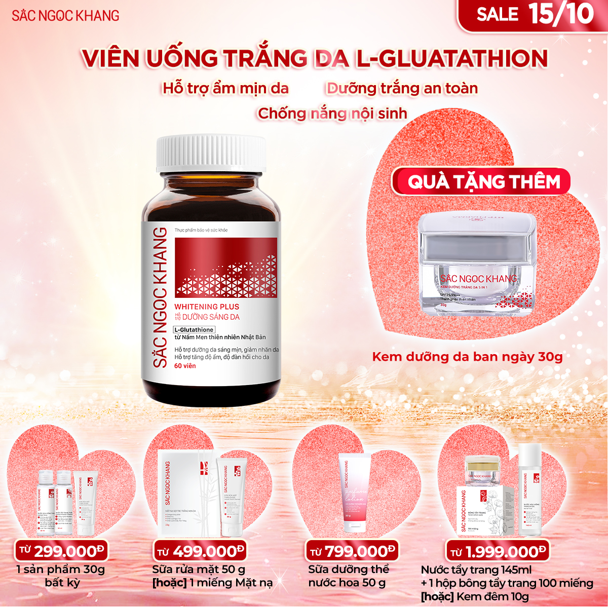 Viên uống TRẮNG DA Whitening Plus TẶNG Kem Ngày 30g