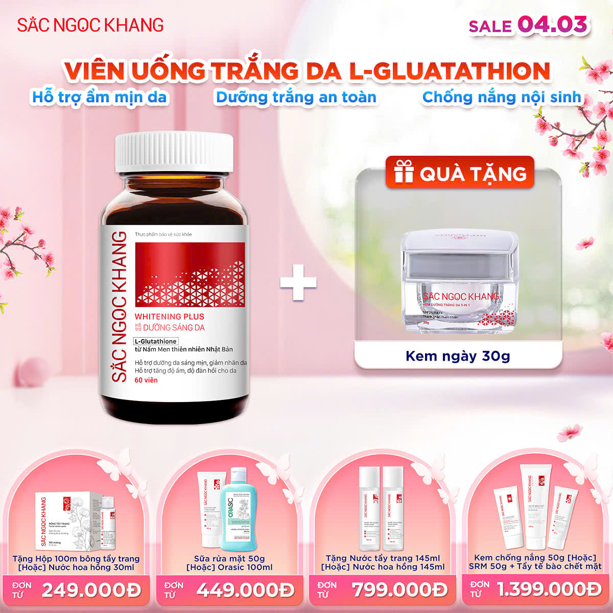 Viên uống TRẮNG DA Whitening Plus kèm quà tặng