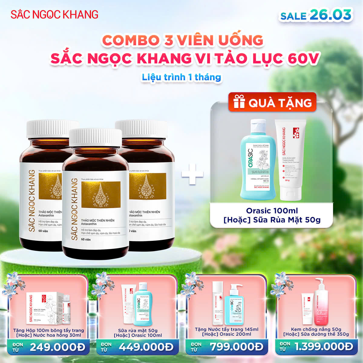 Combo 03 Hộp Viên uống SNK Vi Tảo Lục [60 Viên] kèm quà tặng