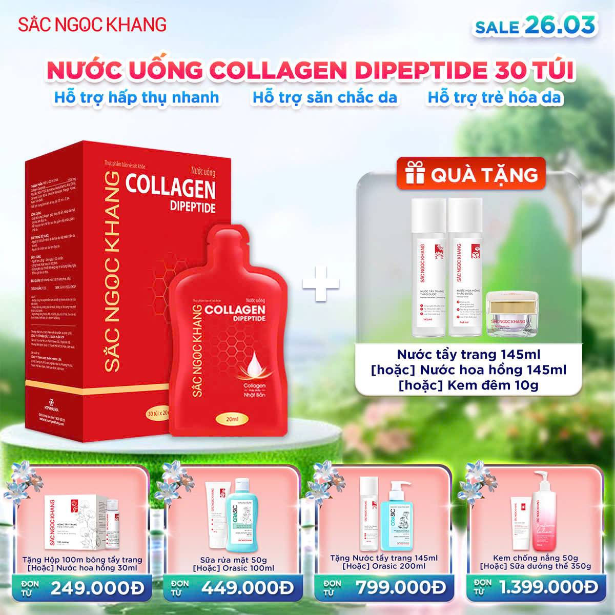 Hộp Nước Uống Collagen Dipeptide [30 Túi] Kèm quà tặng