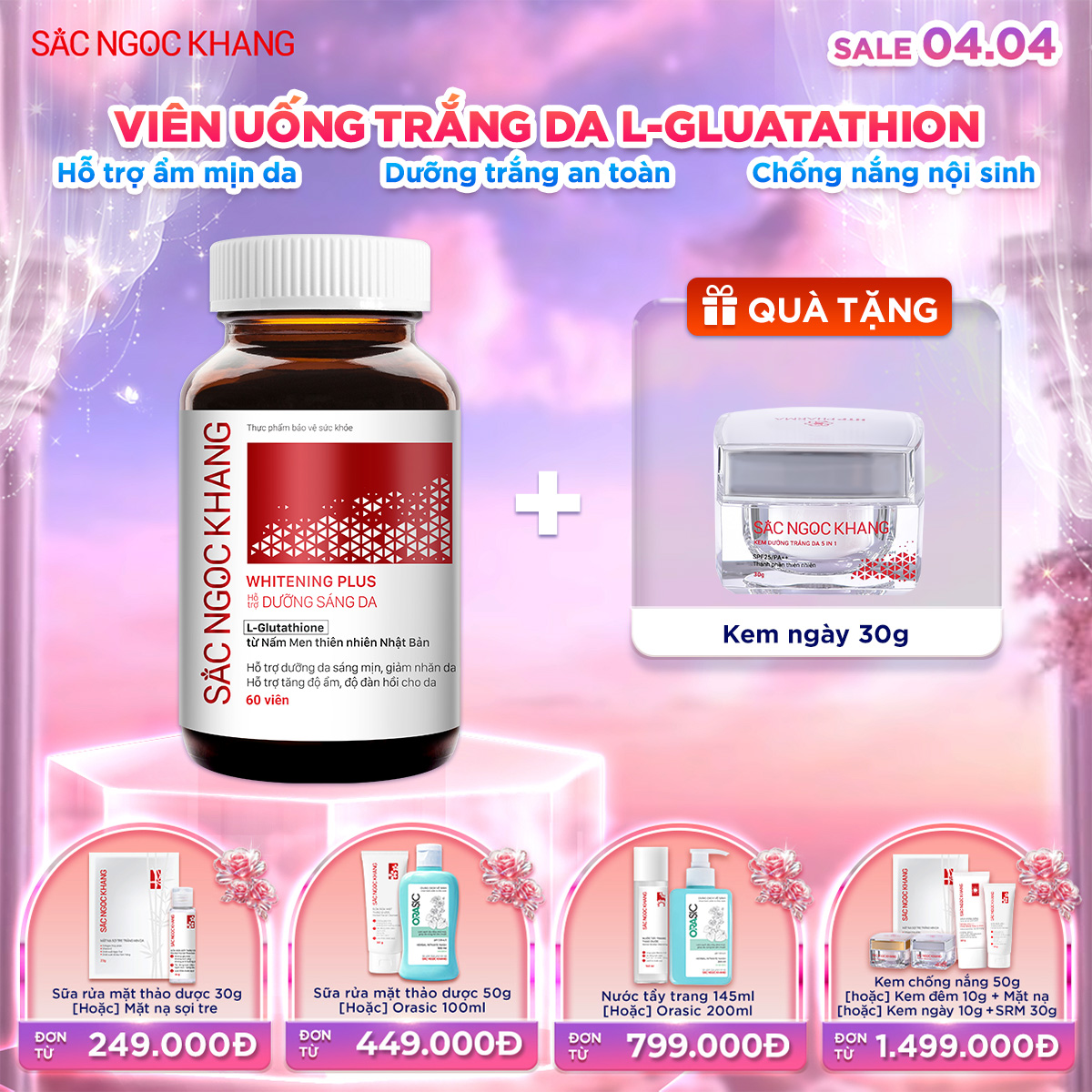 Viên uống TRẮNG DA Whitening Plus kèm quà tặng