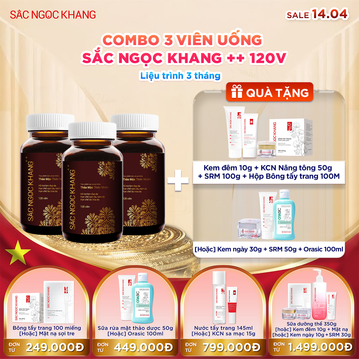 COMBO 03 Viên Uống Sắc Ngọc Khang ++ [120 Viên]  kèm quà tặng