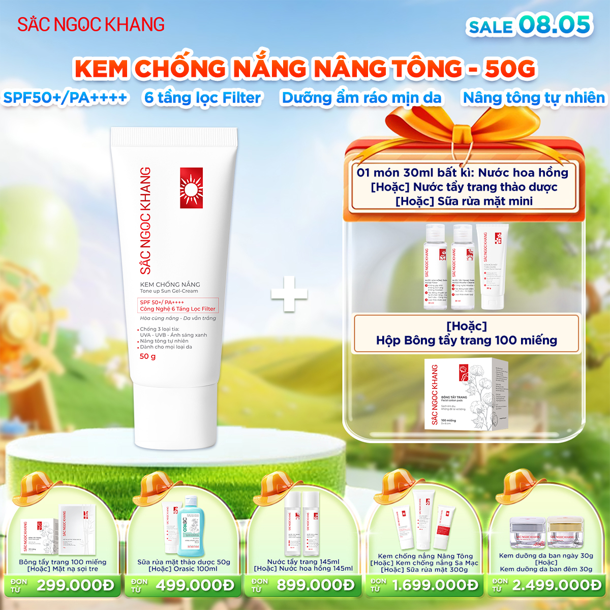 Kem chống nắng nâng tone Sắc Ngọc Khang [50g] Kèm quà tặng