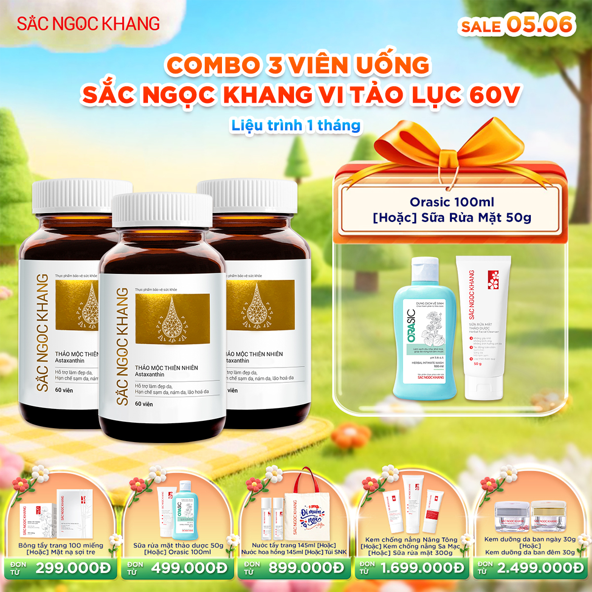 Combo 03 Hộp Viên uống SNK Vi Tảo Lục [60 Viên] kèm quà tặng