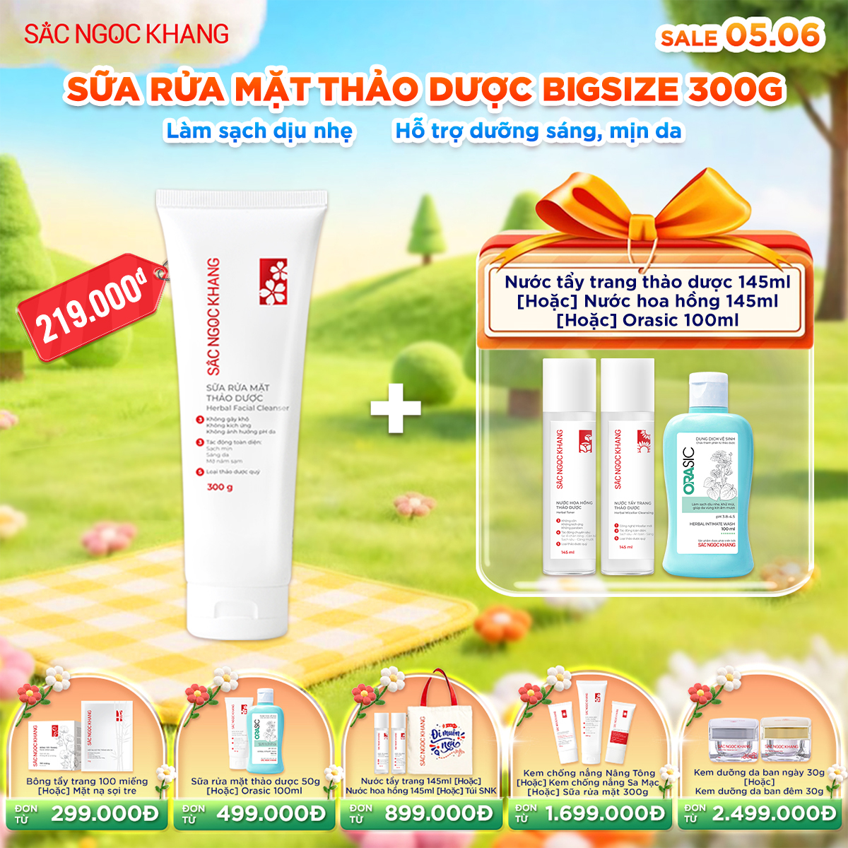 Sữa Rửa Mặt Thảo Dược Sắc Ngọc Khang [300g] kèm quà tặng