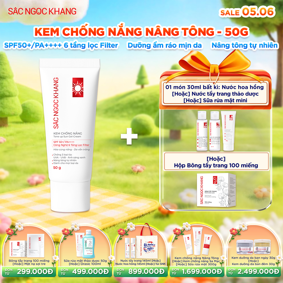 Kem chống nắng nâng tone Sắc Ngọc Khang [50g] Kèm quà tặng