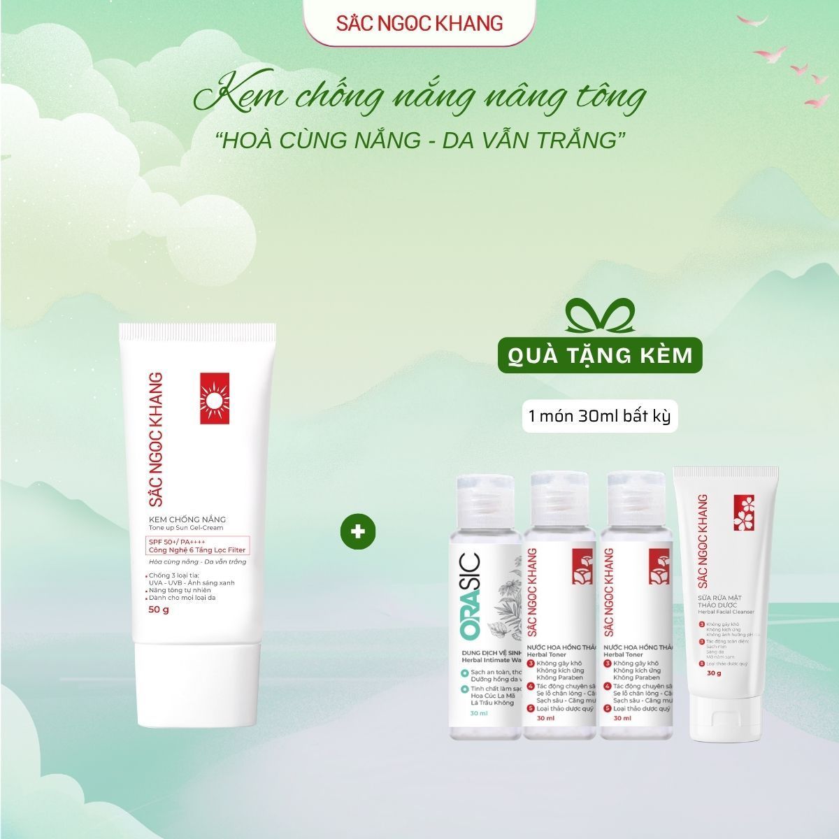 Kem chống nắng nâng tone Sắc Ngọc Khang [50g] Kèm quà tặng