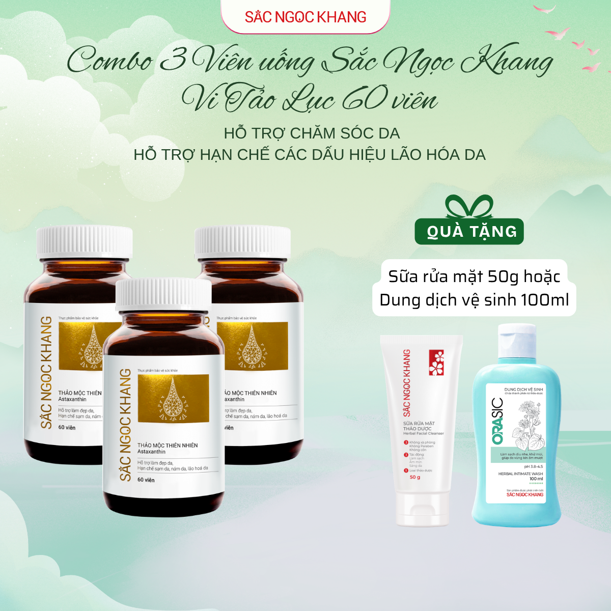 Combo 03 Hộp Viên uống SNK Vi Tảo Lục [60 Viên] kèm quà tặng